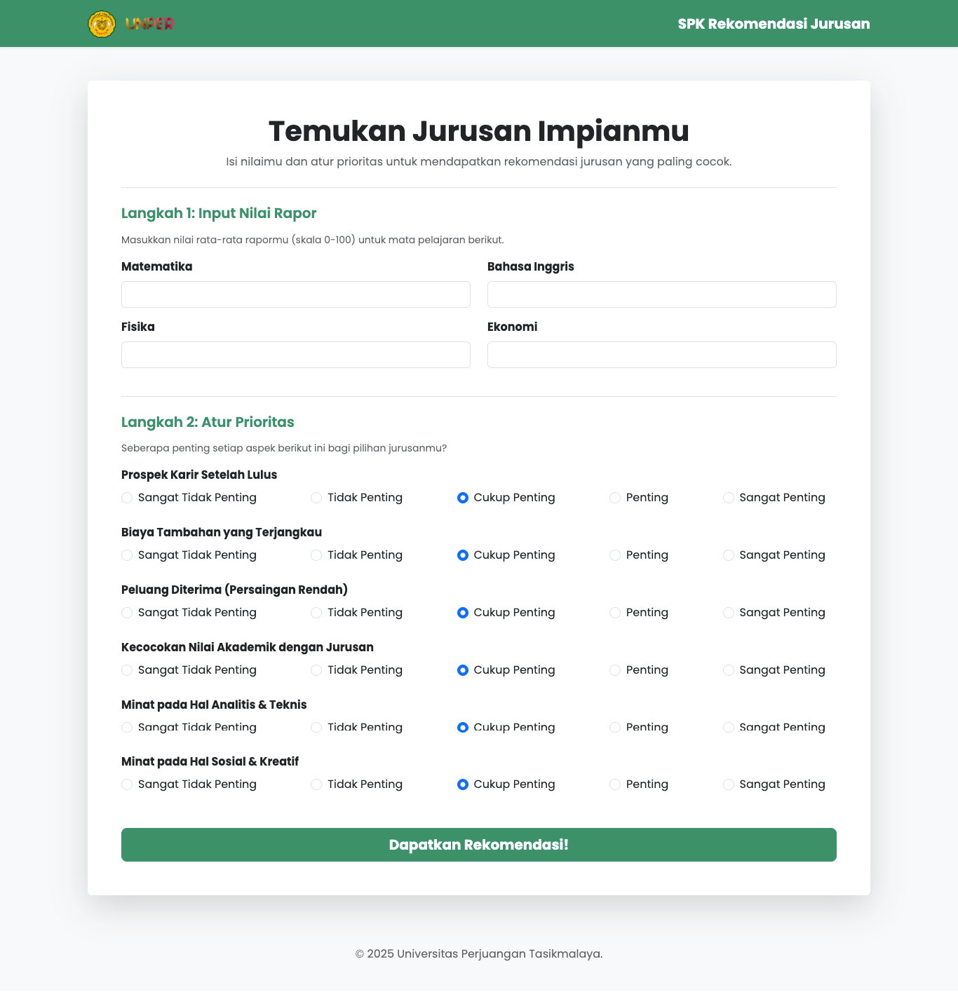 Screenshot Aplikasi SPK Jurusan